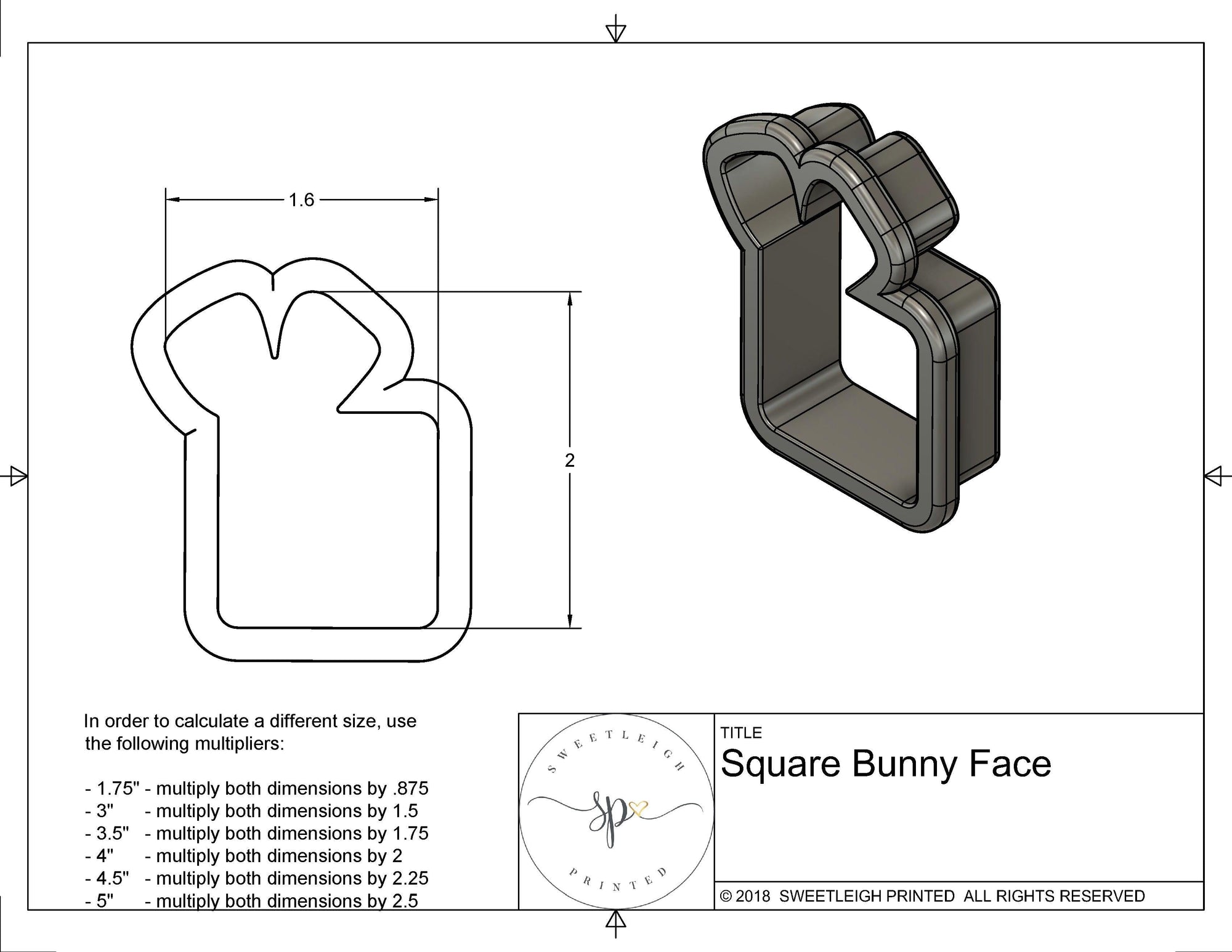 Square Bunny Face Cookie Cutter - Sweetleigh 