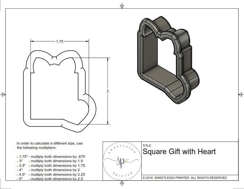 Square Gift With Heart Cookie Cutter - Sweetleigh 