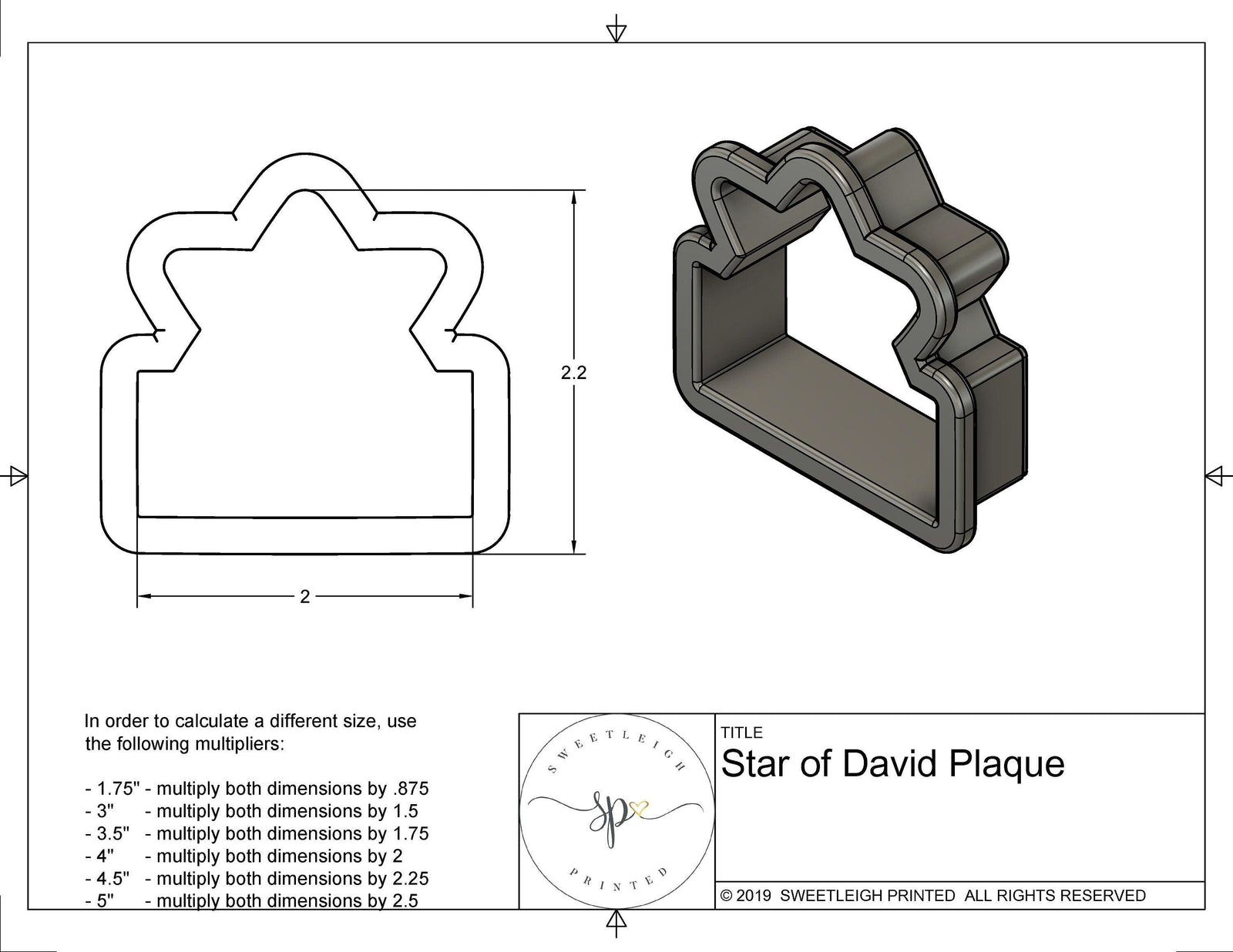 Star of David Plaque Cookie Cutter - Sweetleigh 