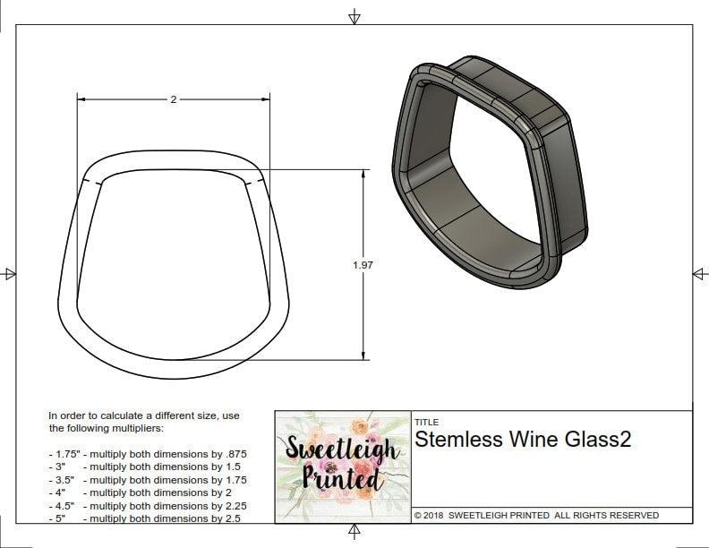 Stemless Wine Glass 2 Cookie Cutter - Sweetleigh 