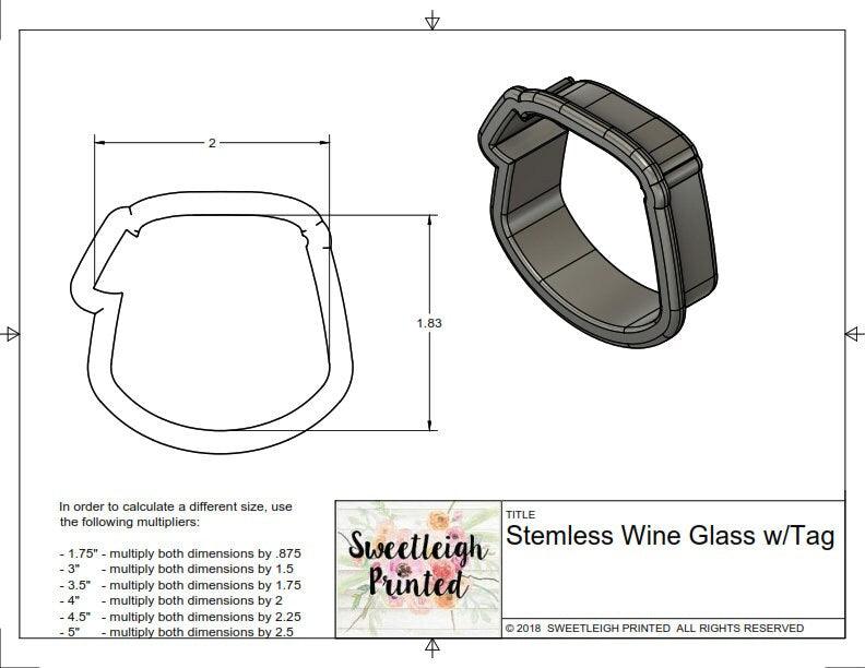 Stemless Wine Glass with Tag Cookie Cutter - Sweetleigh 