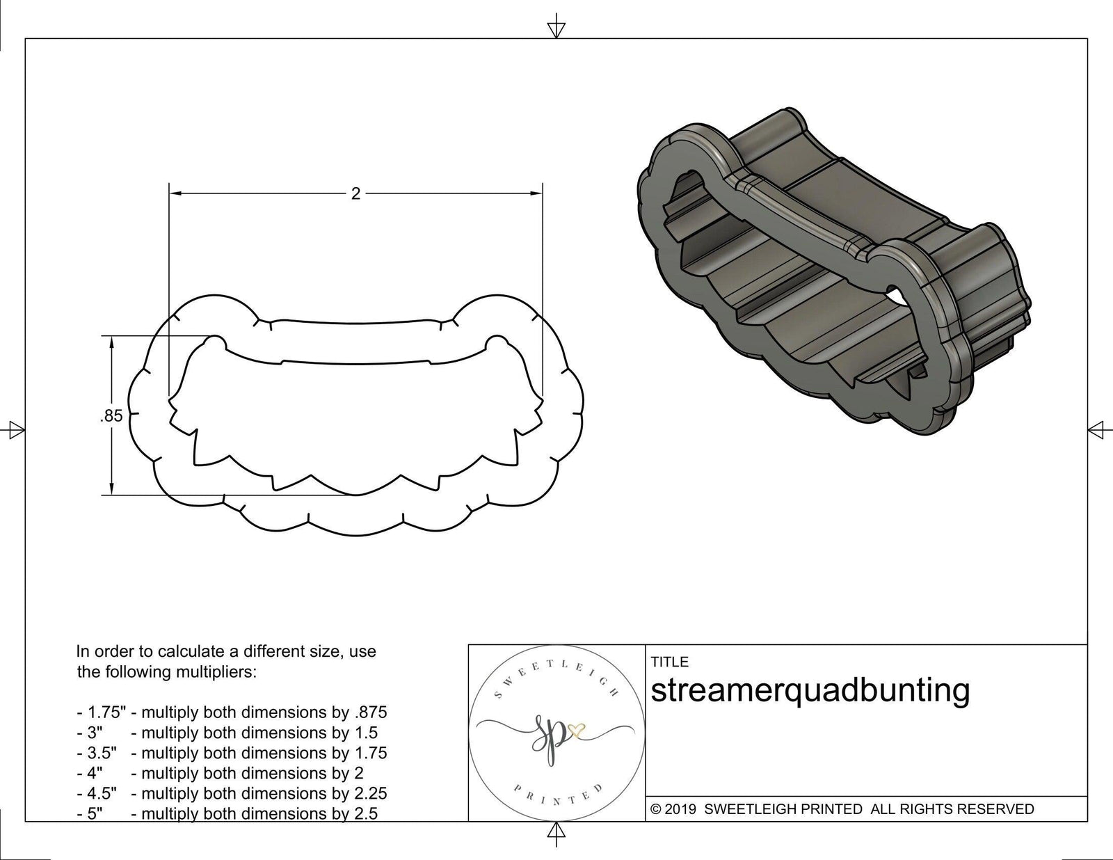 Streamer Quad Bunting Cookie Cutter - Sweetleigh 