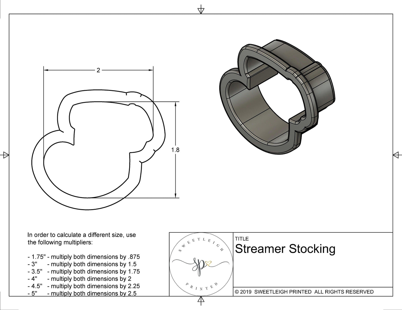 Streamer Stocking 1 Cookie Cutter - Sweetleigh 