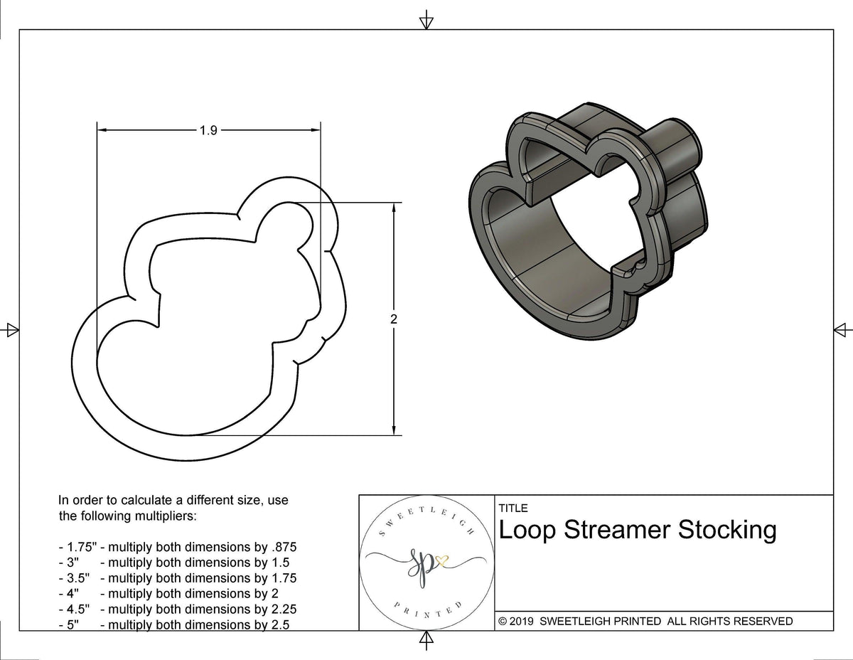 Streamer Stocking 1 with Loop Cookie Cutter - Sweetleigh 