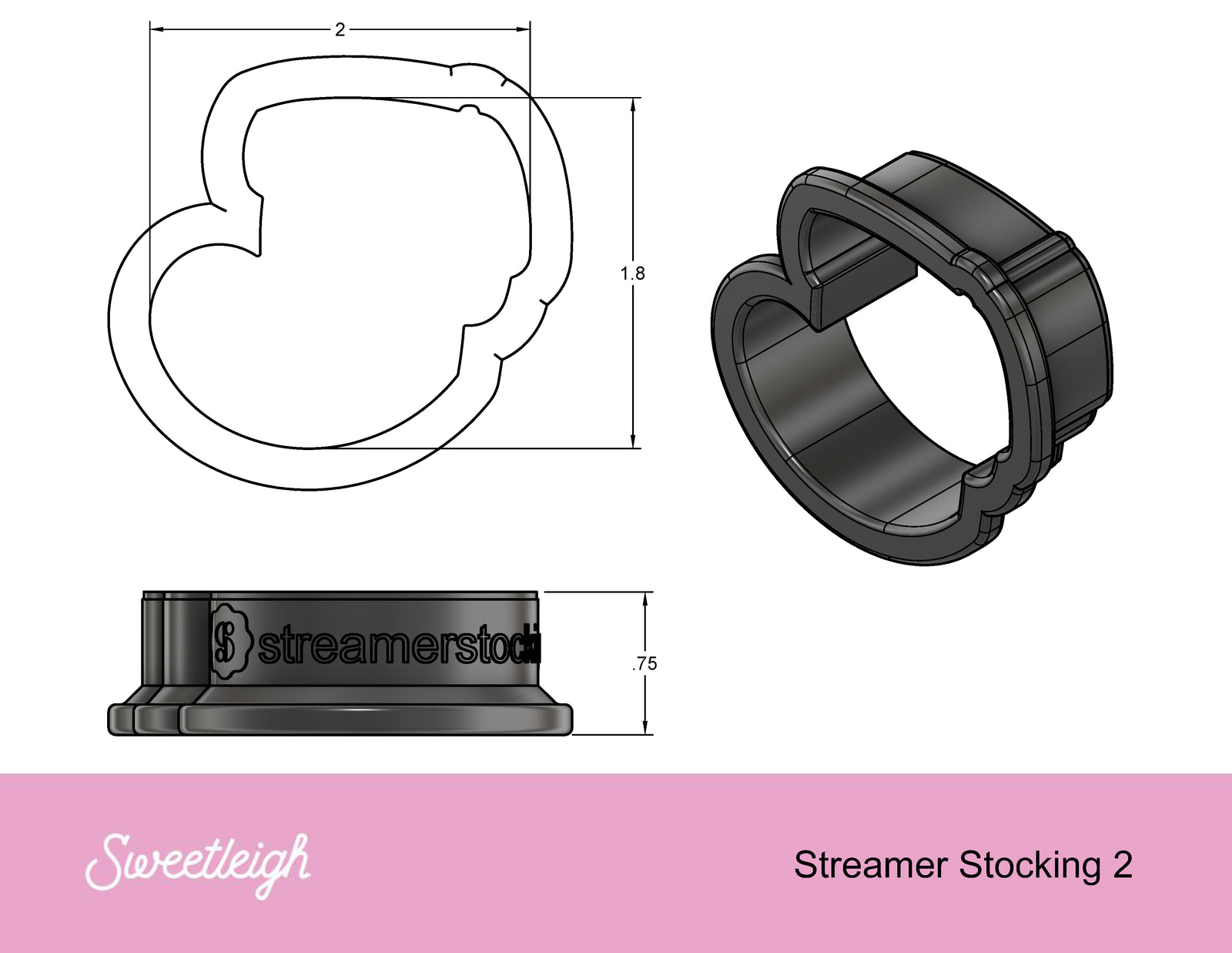 Streamer Stocking 2 Cookie Cutter - Sweetleigh 