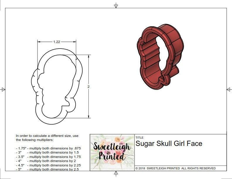 Sugar Skull Girl Face Cookie Cutter - Sweetleigh 