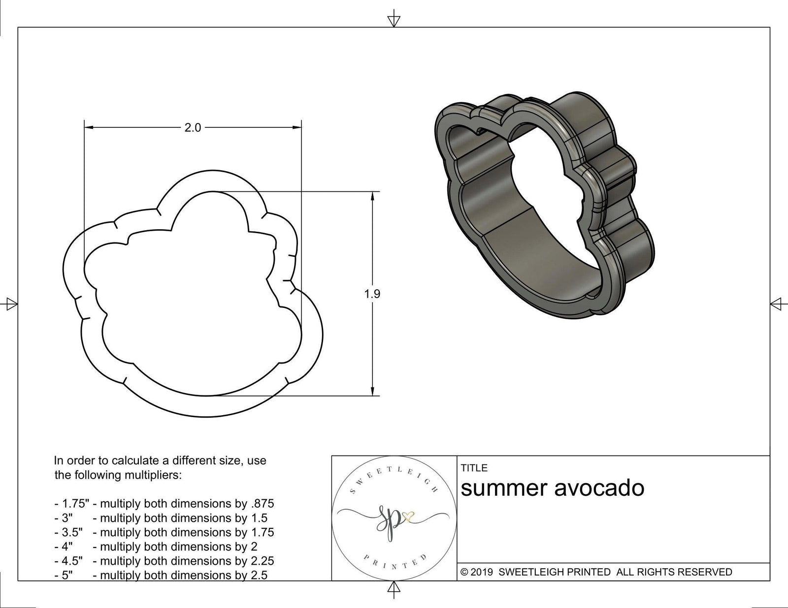 Summer Avocado Cookie Cutter - Sweetleigh 