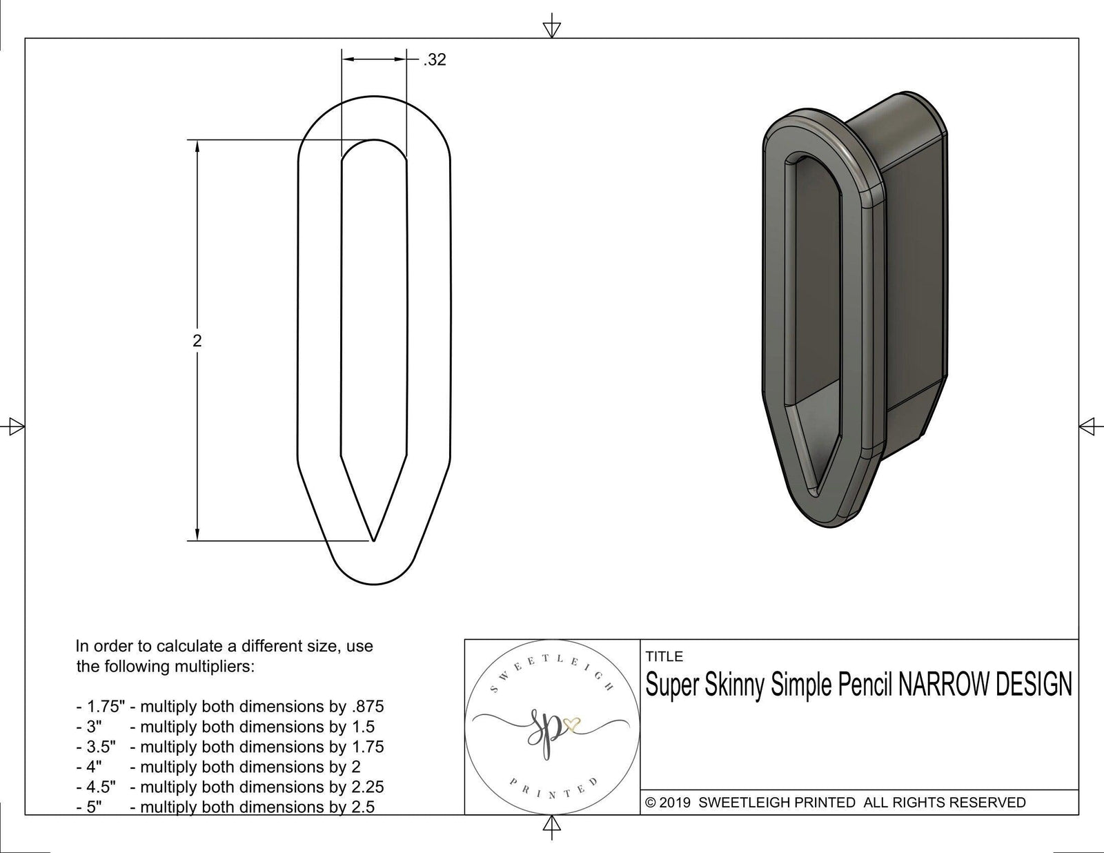 Super Skinny Simple Pencil Cookie Cutter - Sweetleigh 