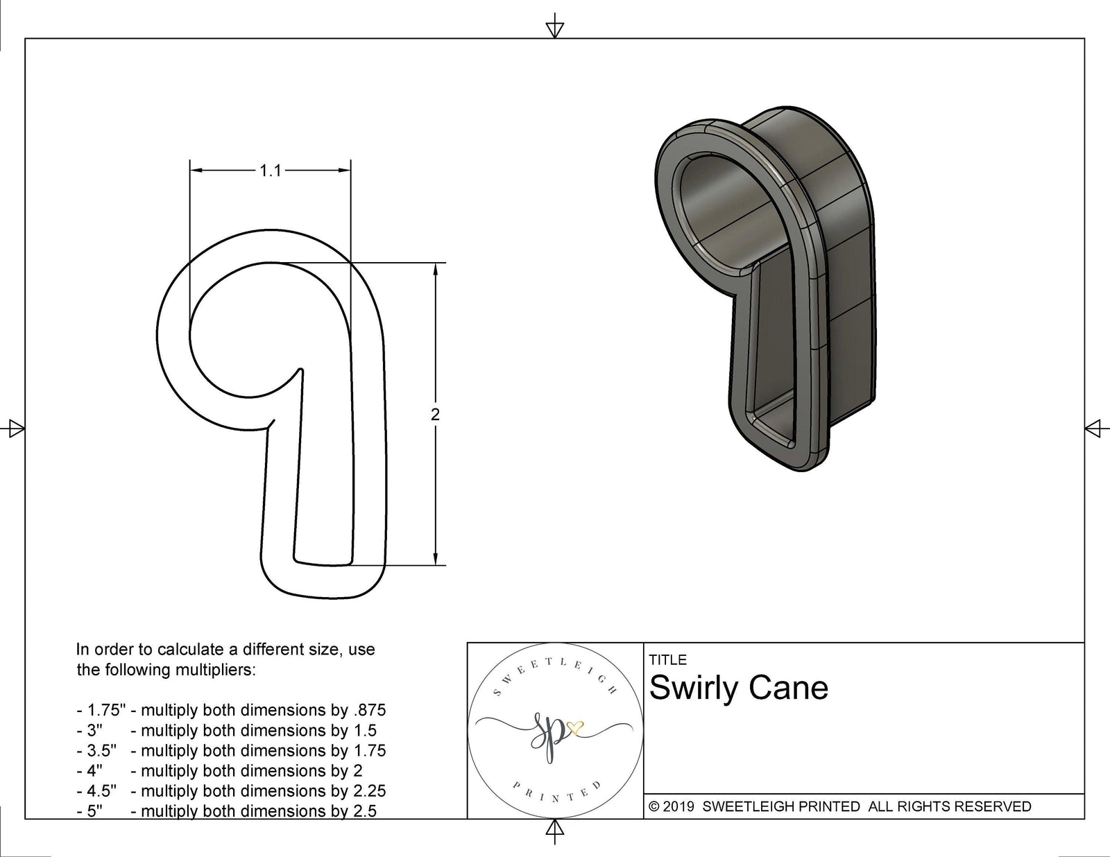 Swirly Candy Cane 2021 Cookie Cutter - Sweetleigh 