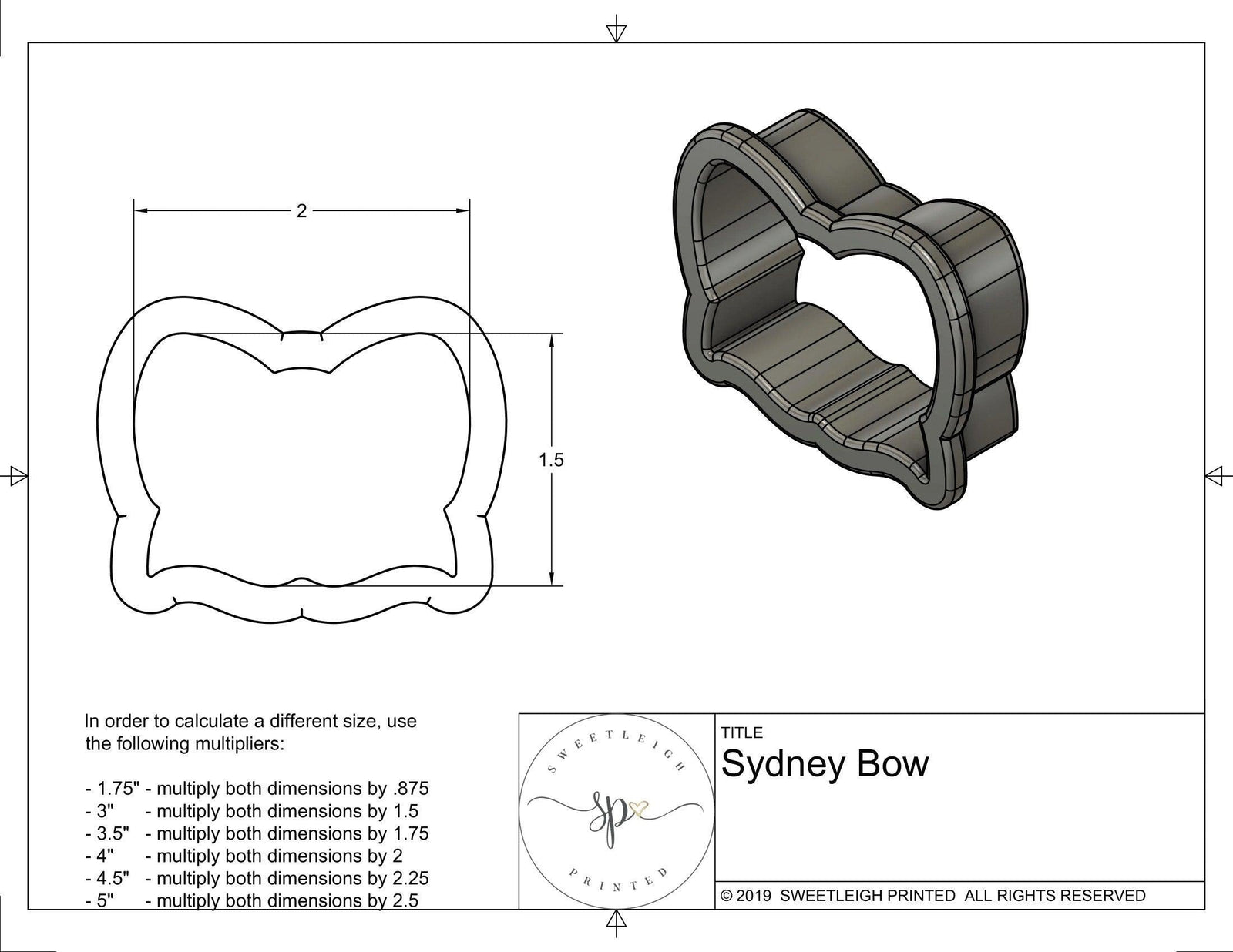 Sydney Bow Cookie Cutter - Sweetleigh 
