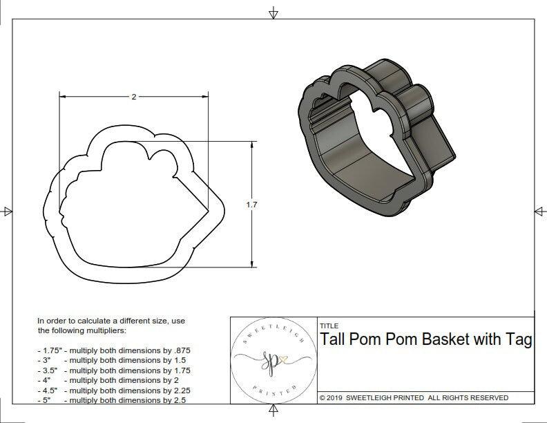 Tall Pom Pom Basket with Tag Cookie Cutter - Sweetleigh 