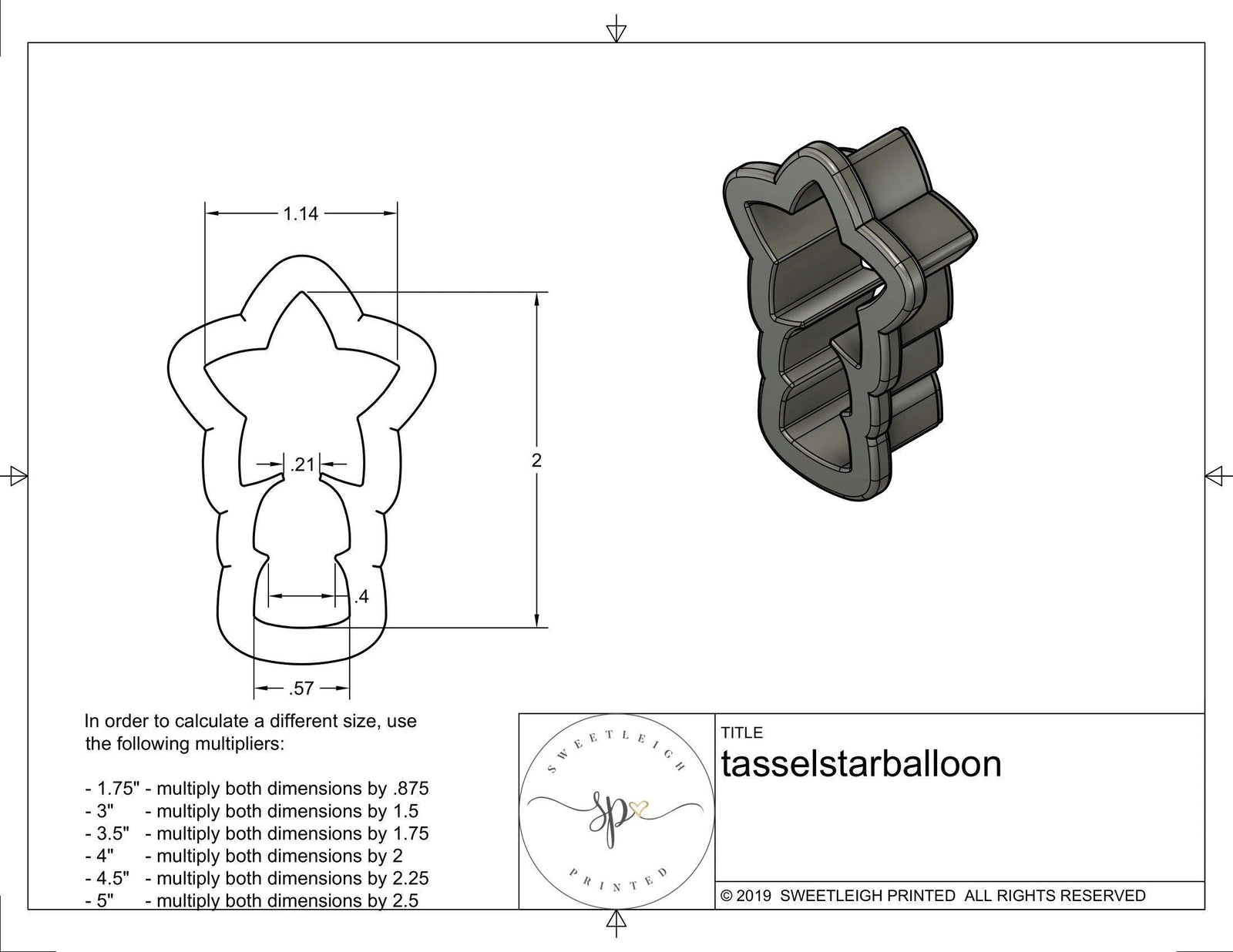 Tall Tassel Star Balloon Cookie Cutter - Sweetleigh 