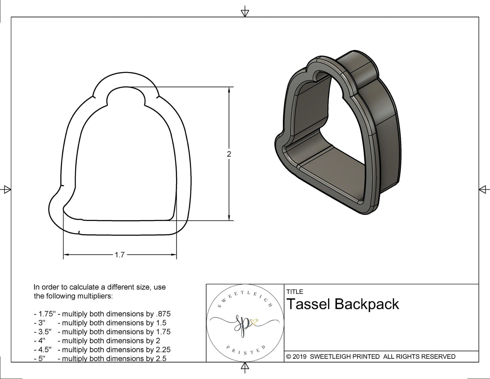 Tassel Backpack Cookie Cutter - Sweetleigh 