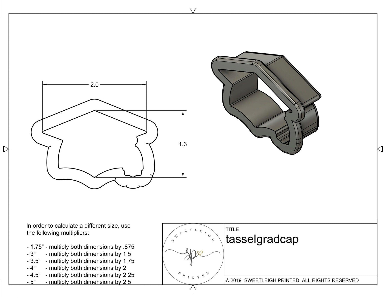 Tassel Grad Cap Cookie Cutter - Sweetleigh 