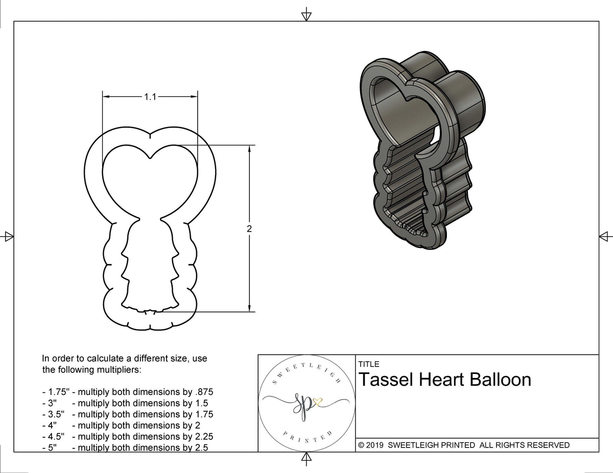 Tassel Heart Balloon Cookie Cutter - Sweetleigh 