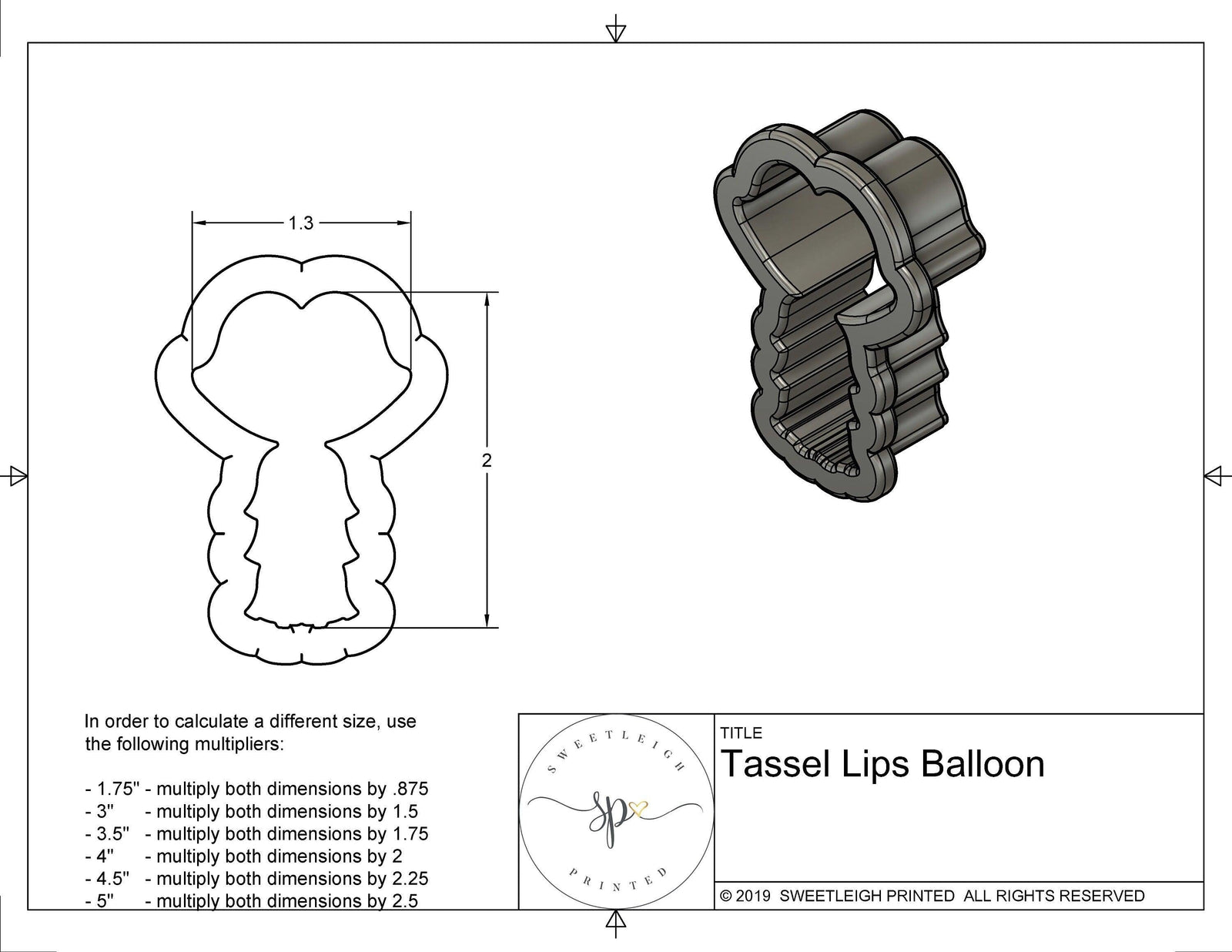 Tassel Lips Balloon Cookie Cutter - Sweetleigh 