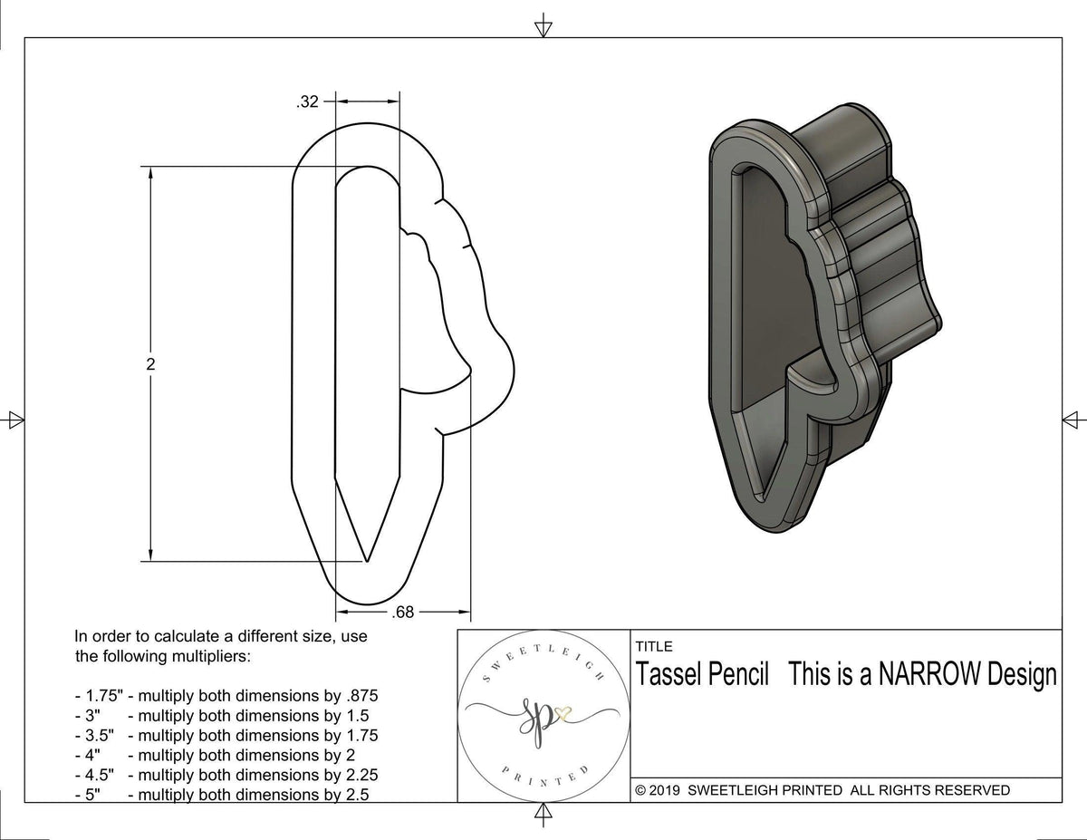 Tassel Pencil Cookie Cutter - Sweetleigh 