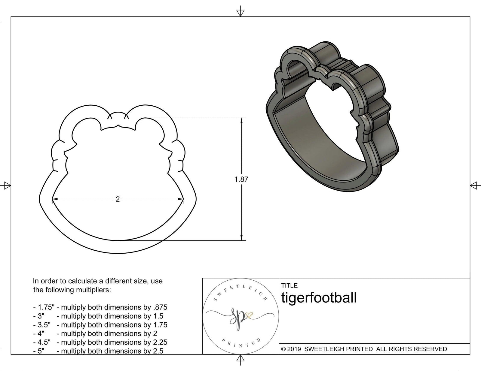 Tiger Football Cookie Cutter - Sweetleigh 