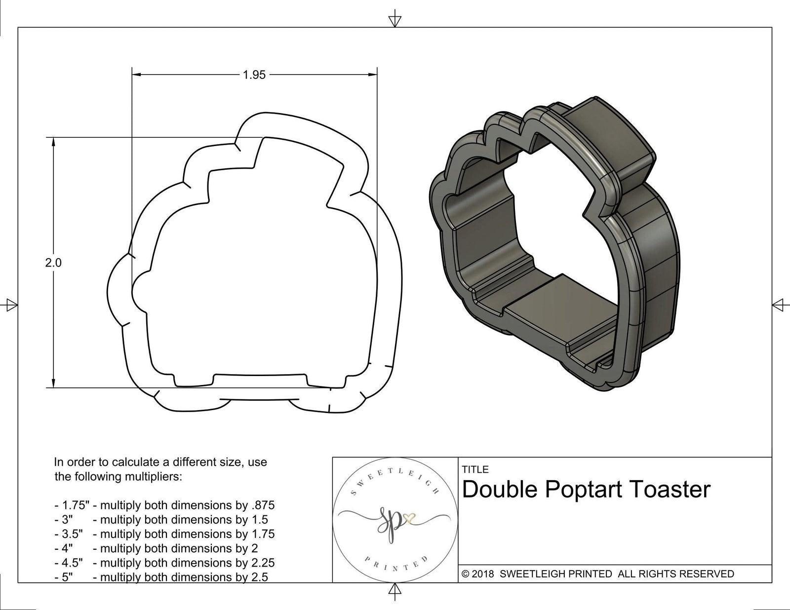 Toaster with Double Poptarts Cookie Cutter - Sweetleigh 