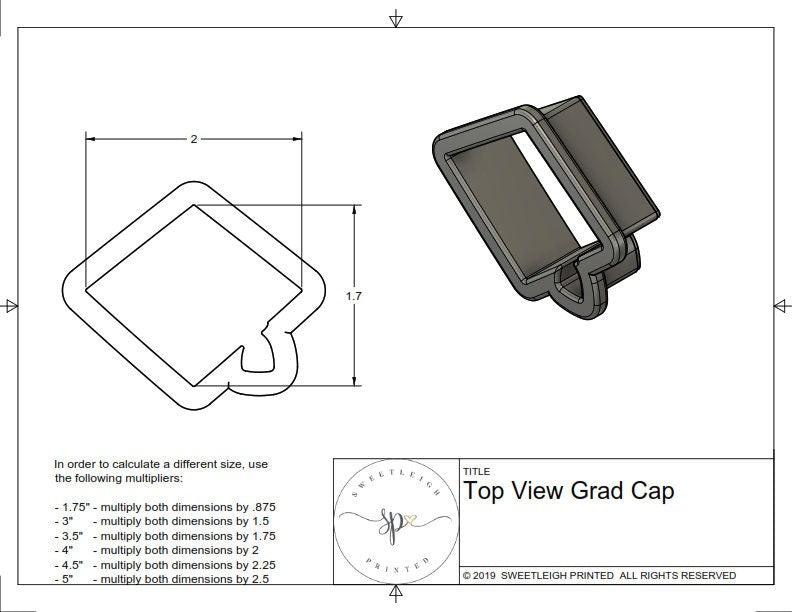 Top View Grad Cap Cookie Cutter - Sweetleigh 