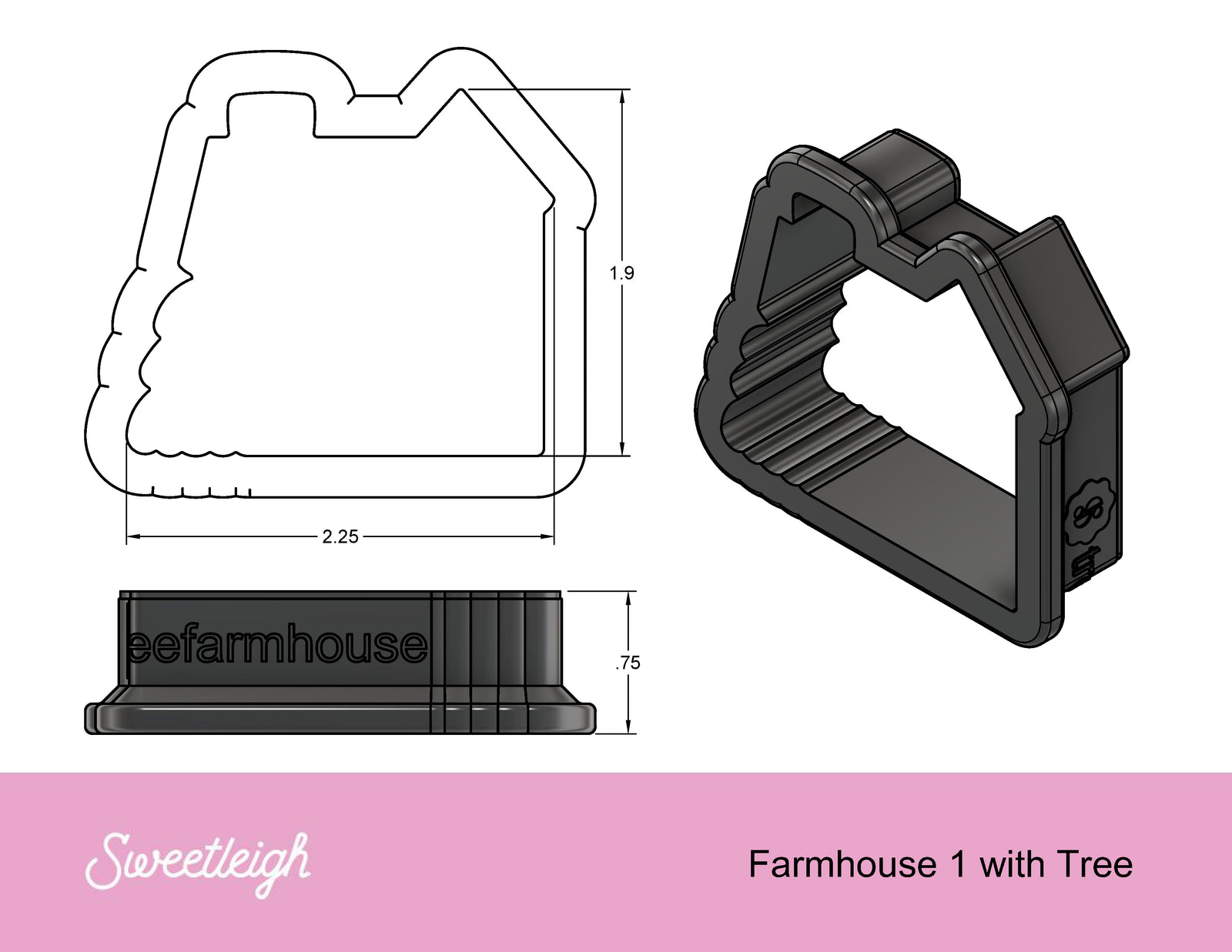 Farmhouse 1 with Tree Cookie Cutter - Sweetleigh 