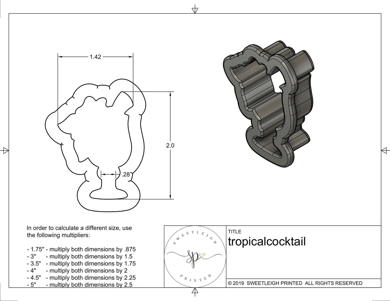 Tropical Cocktail Cookie Cutter - Sweetleigh 