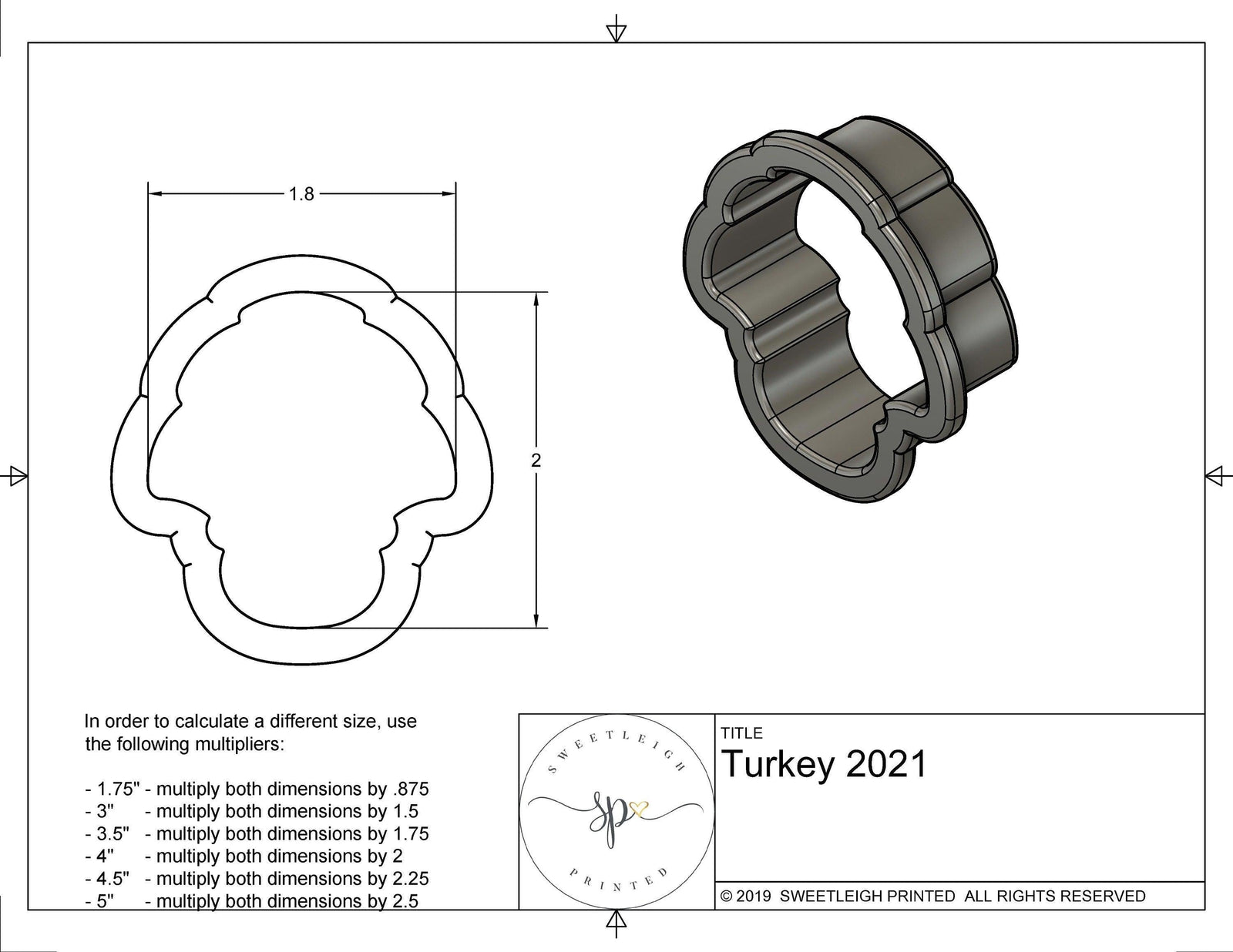 Turkey 2021 cookie cutter - Sweetleigh 