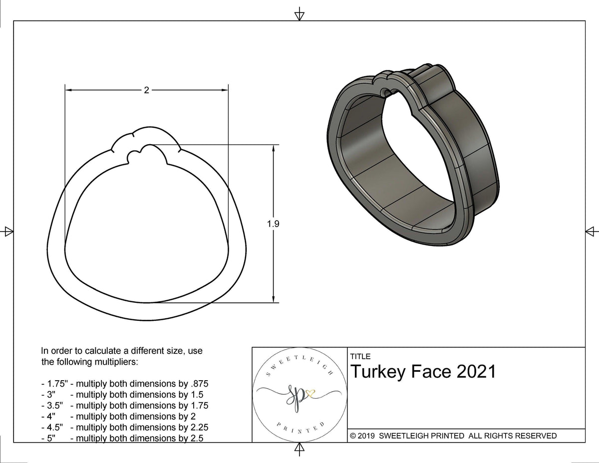 Turkey Face 2021 cookie cutter - Sweetleigh 