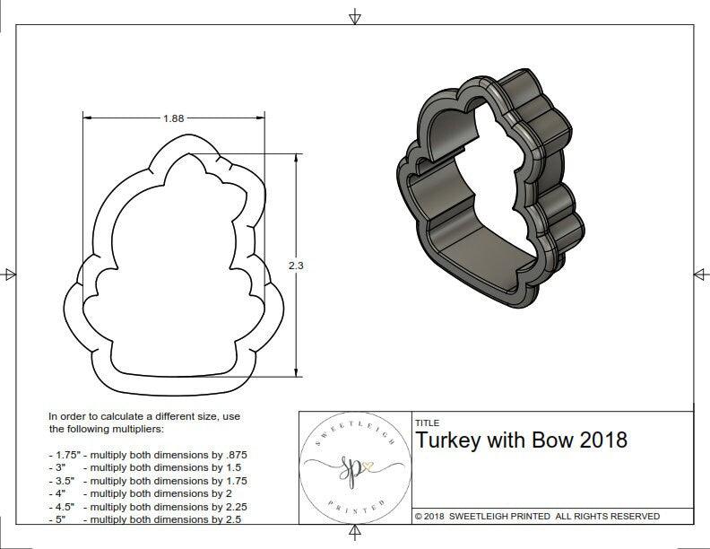 Turkey with Bow 2018 Cookie Cutter - Sweetleigh 
