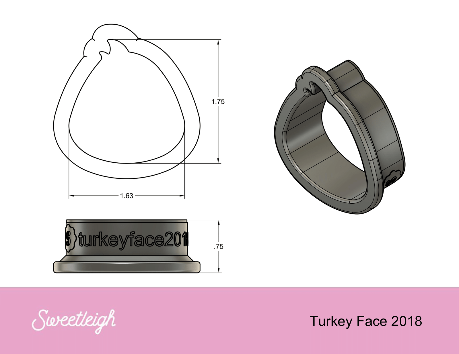 Turkey Face 2018 cookie cutter - Sweetleigh 