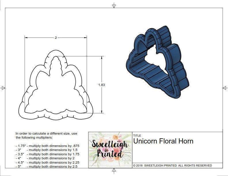 Unicorn Floral Horn Cookie Cutter - Sweetleigh 