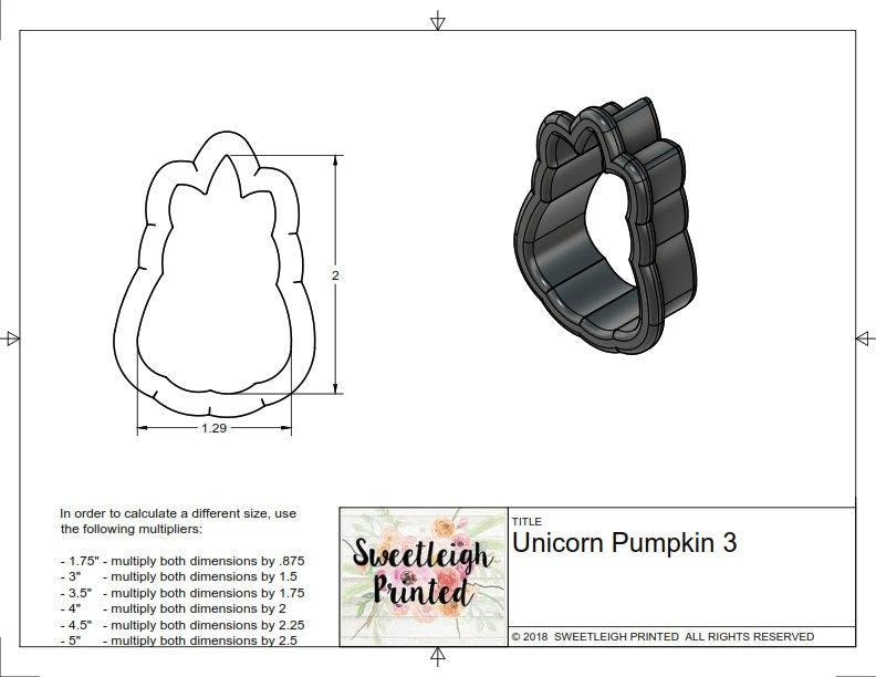 Unicorn Pumpkin 3 Cookie Cutter - Sweetleigh 