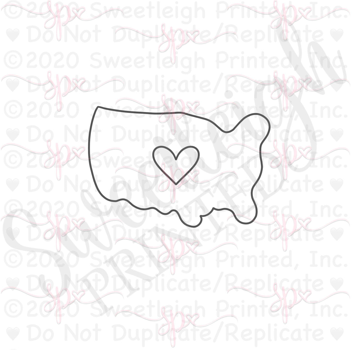 United States with Heart Cutout Cookie Cutter - Sweetleigh 