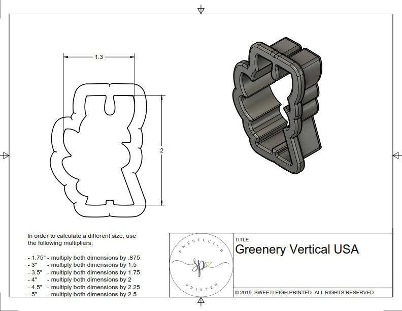 Vertical USA with Greenery Cookie Cutter - Sweetleigh 