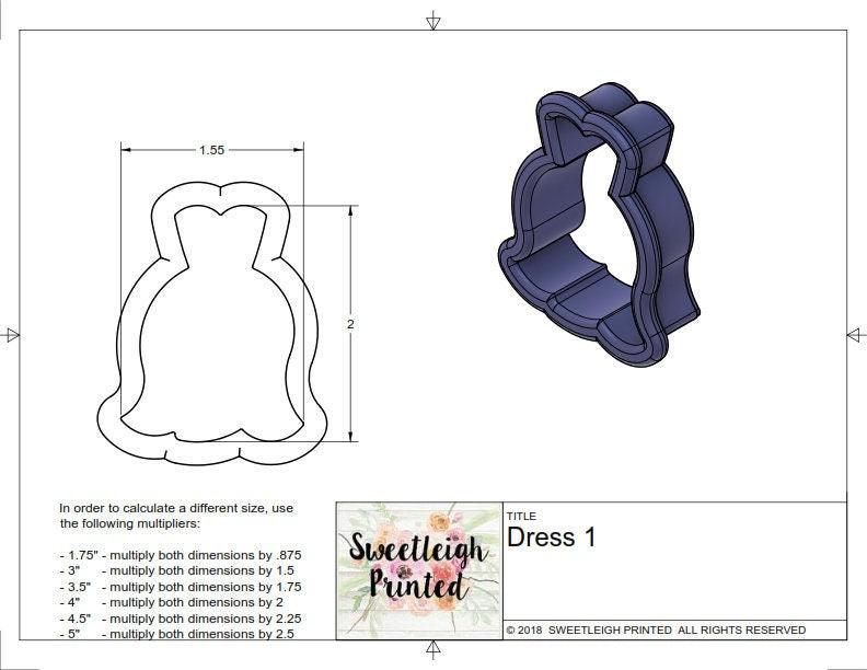 Wedding Dress 1 Cookie Cutter - Sweetleigh 