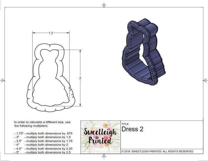 Wedding Dress 2 Cookie Cutter - Sweetleigh 