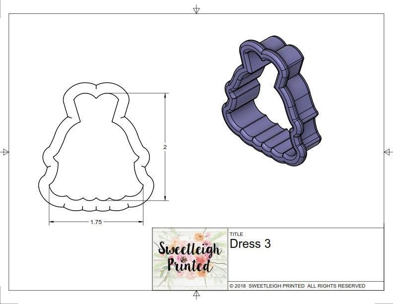 Wedding Dress 3 Cookie Cutter - Sweetleigh 
