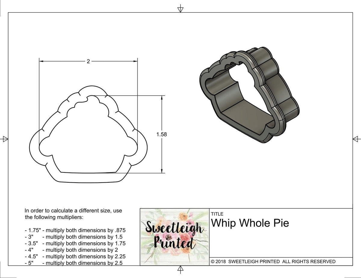 Whole Pie with Whip Cream Cookie Cutter - Sweetleigh 