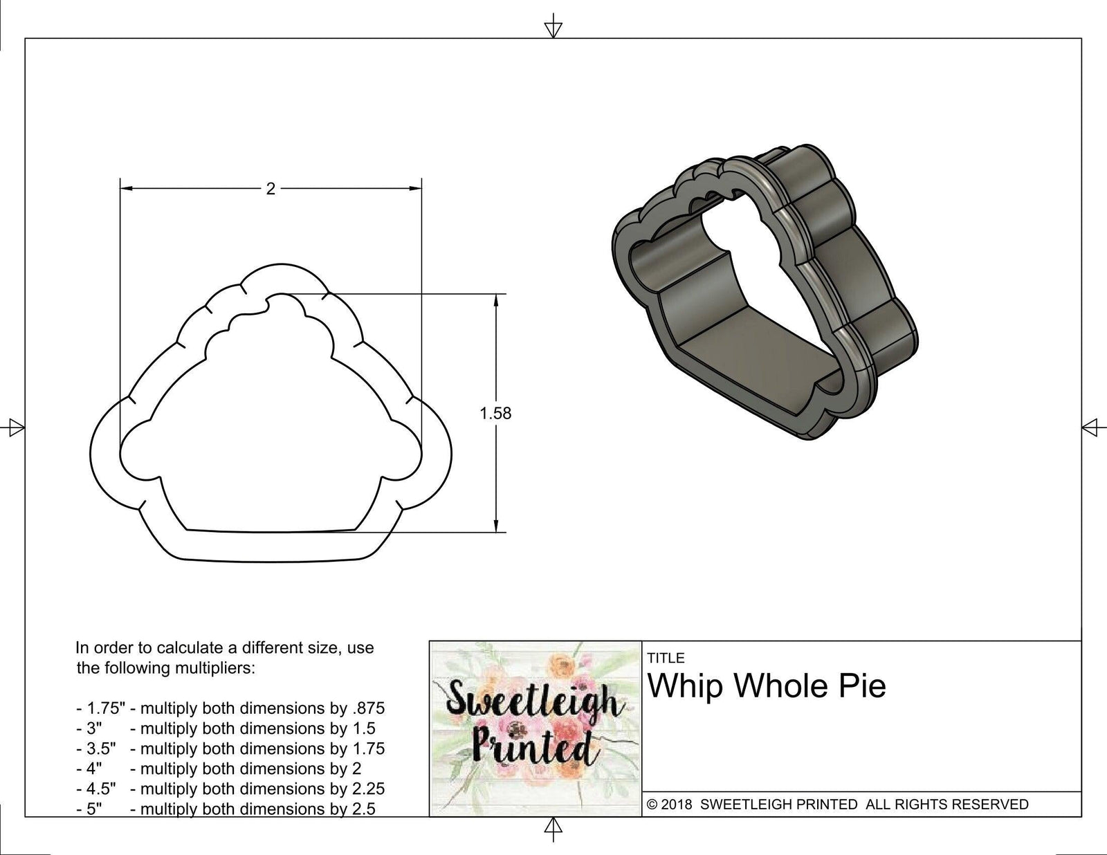 Whole Pie with Whip Cream Cookie Cutter - Sweetleigh 