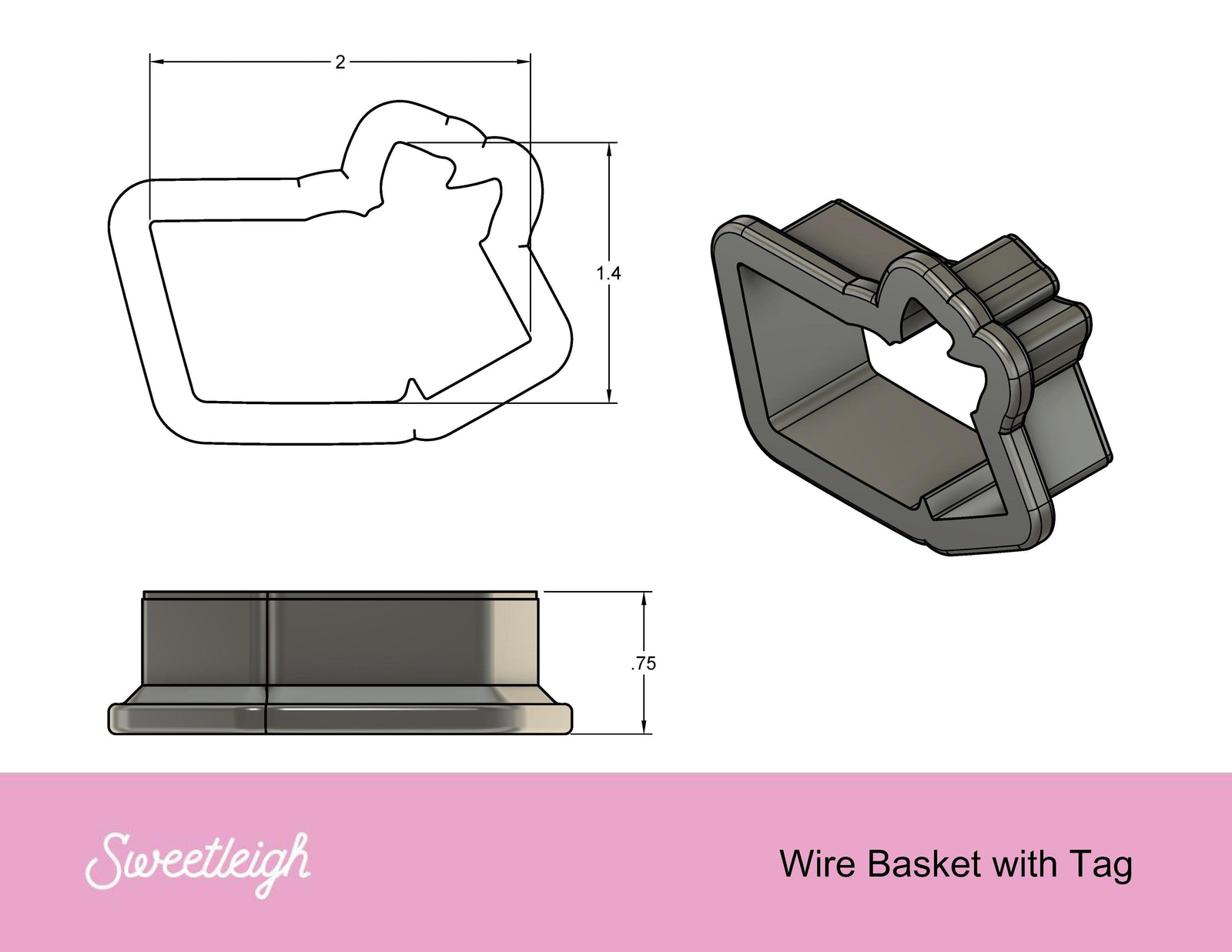 Wire Basket with Tag Cookie Cutter - Sweetleigh 