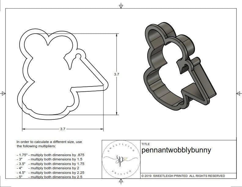 Wobbly Bunny with Pennant Cookie Cutter - Sweetleigh 