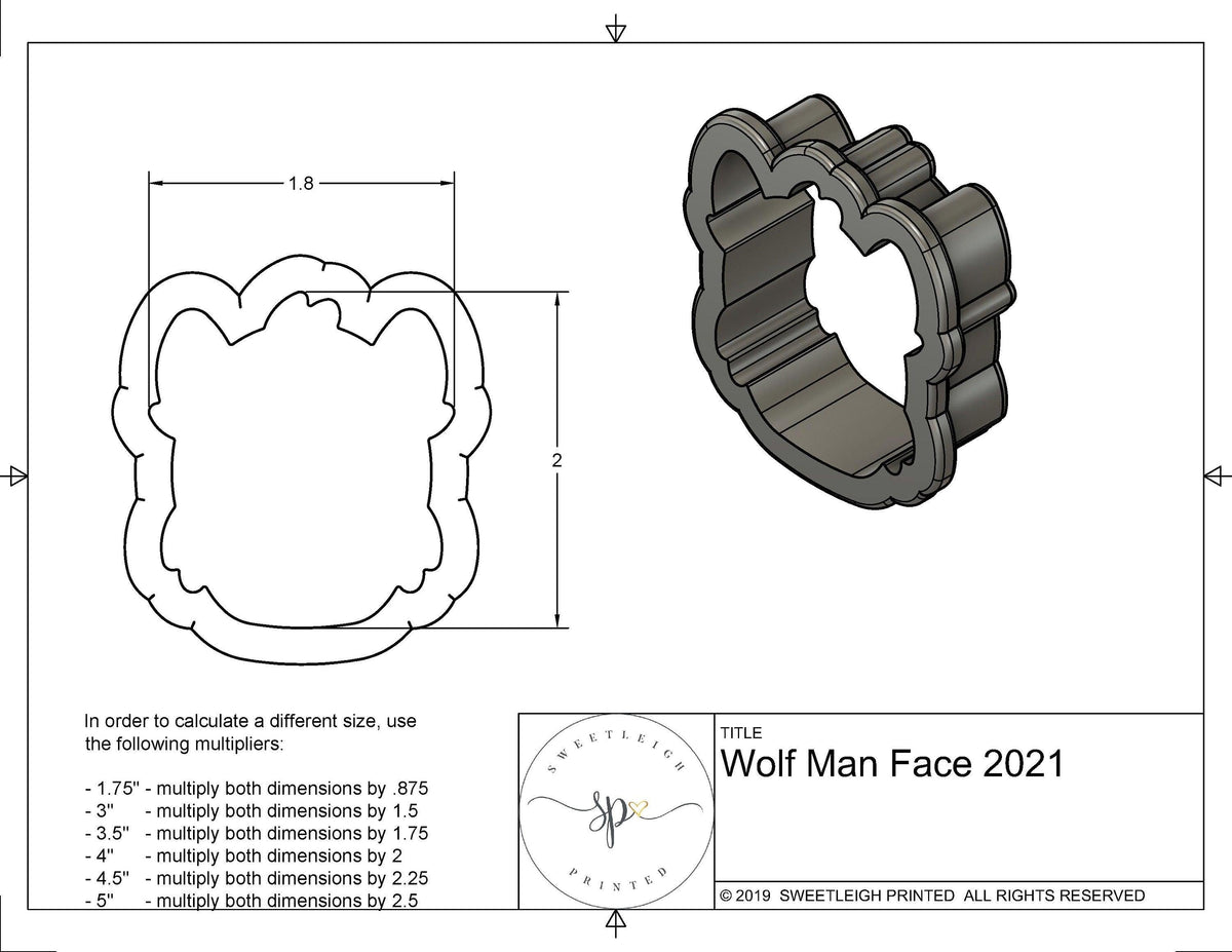 Wolfman Face 2021 cookie cutter - Sweetleigh 