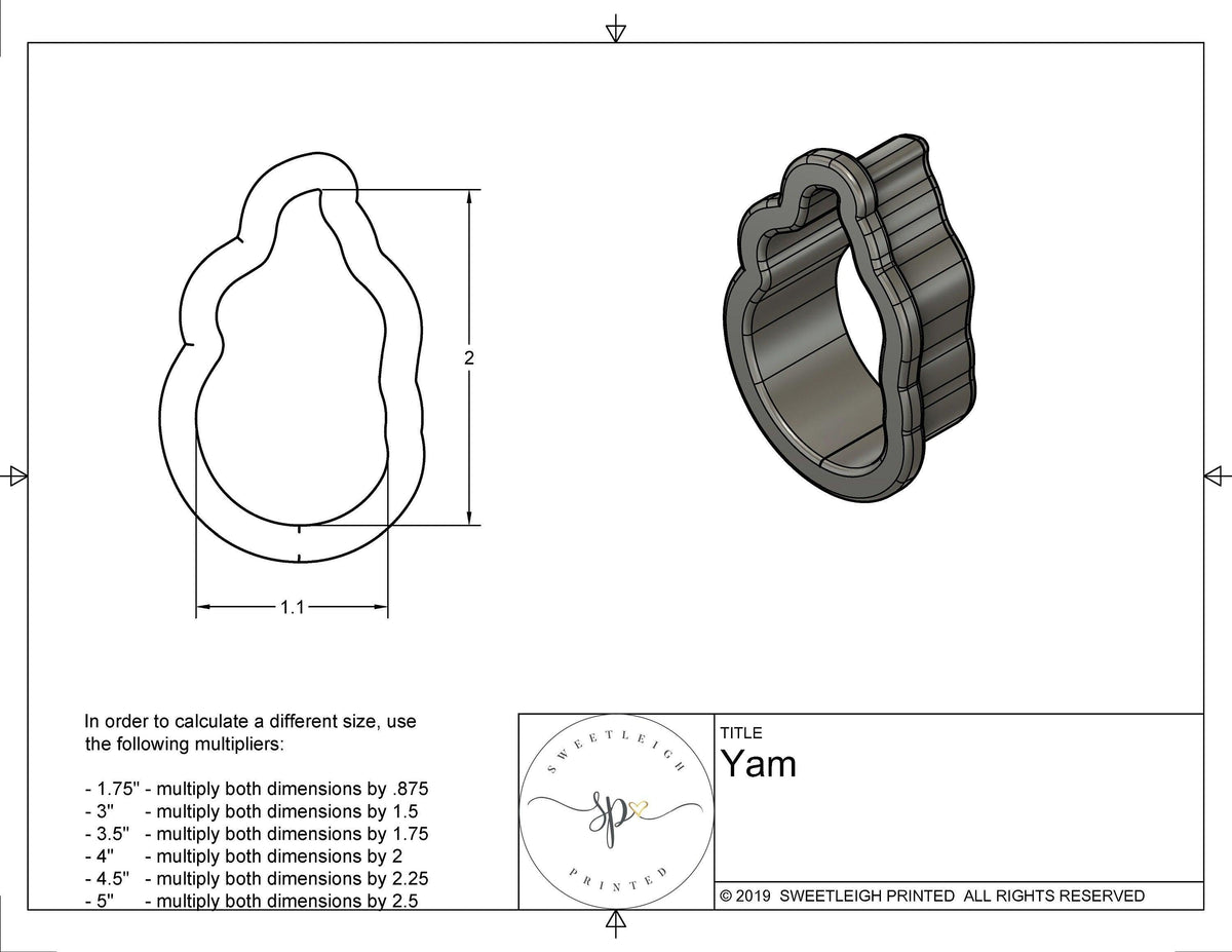 Yam Cookie Cutter - Sweetleigh 