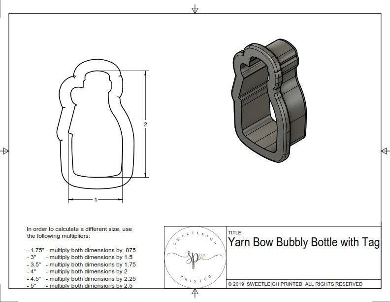 Yarn Bow Bubbly Bottle With Tag Cookie Cutter - Sweetleigh 