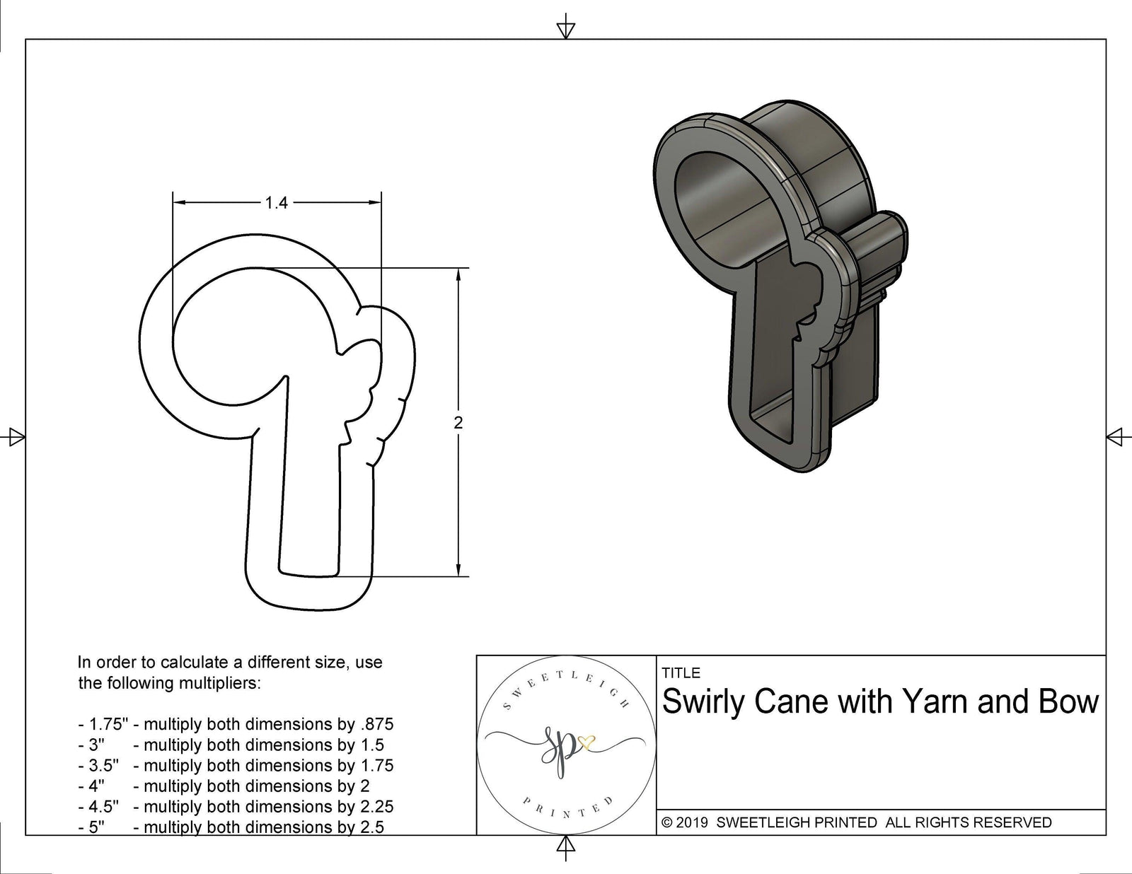 Yarn Bow Swirly Candy Cane Cookie Cutter - Sweetleigh 