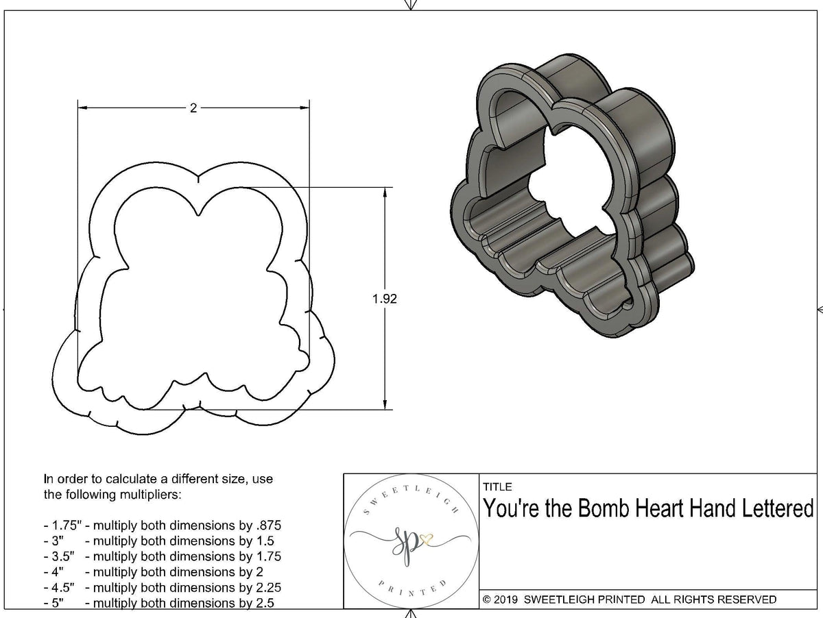 You&#39;re the Bomb Heart Hand Lettered Cookie Cutter by Miss Doughmestic - Sweetleigh 