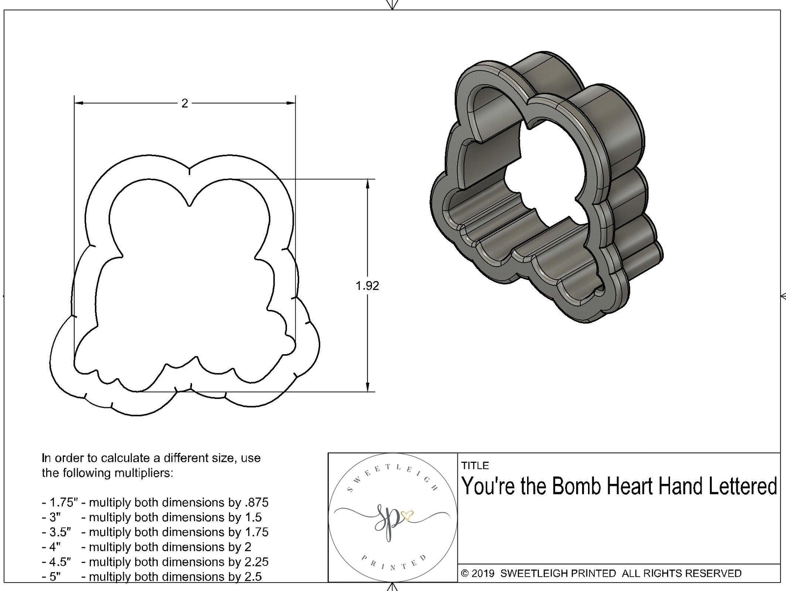 You're the Bomb Heart Hand Lettered Cookie Cutter by Miss Doughmestic - Sweetleigh 