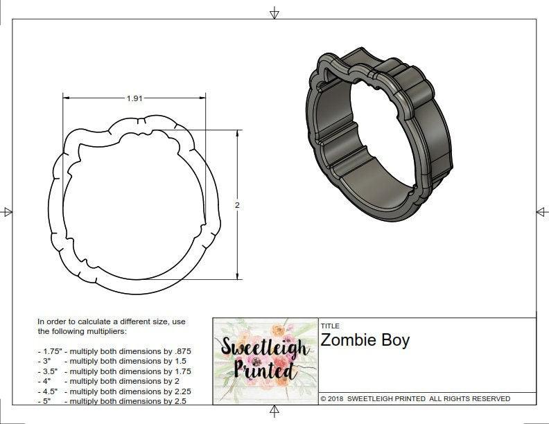 Zombie Boy Face Cookie Cutter - Sweetleigh 