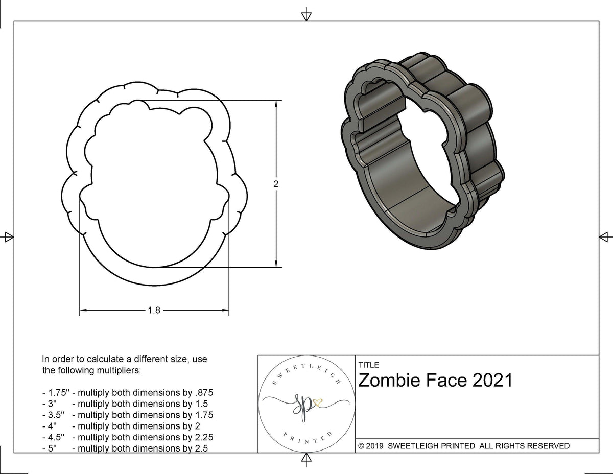 Zombie Face 2021 Cookie Cutter - Sweetleigh 