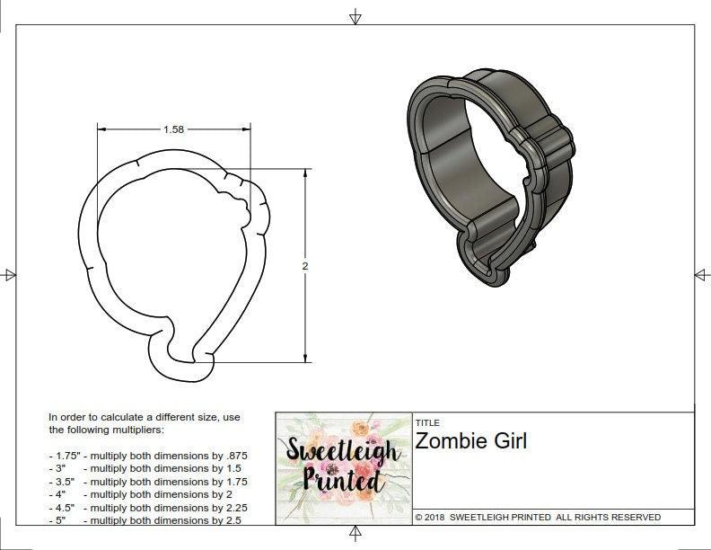 Zombie Girl Face Cookie Cutter - Sweetleigh 